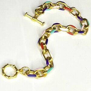 Gold PVD Plated Stainless Steel Enamel Cable Chain Bracelet